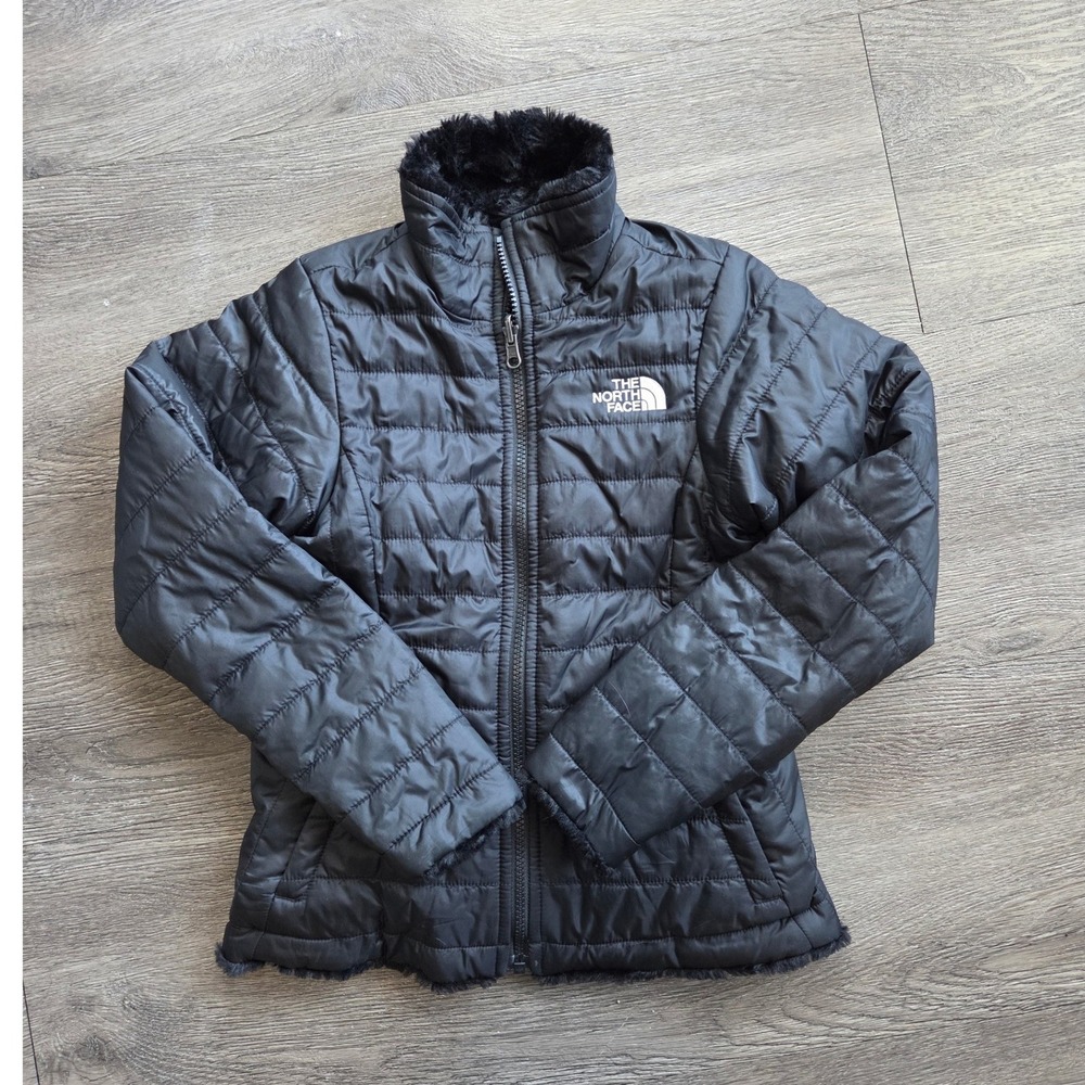The North Face Reversible Jacket Girls S 7/8 Black Quilted Fleece
